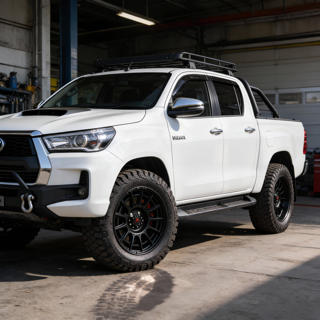 18 Inch Alloy Wheels - Kamet Mud | Satin Black for Hilux, Roxx, Thar