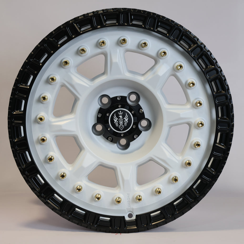 Solaris Brute - Satin White Rivets & Satin Black Ring 18 inch Alloy | Set of 5