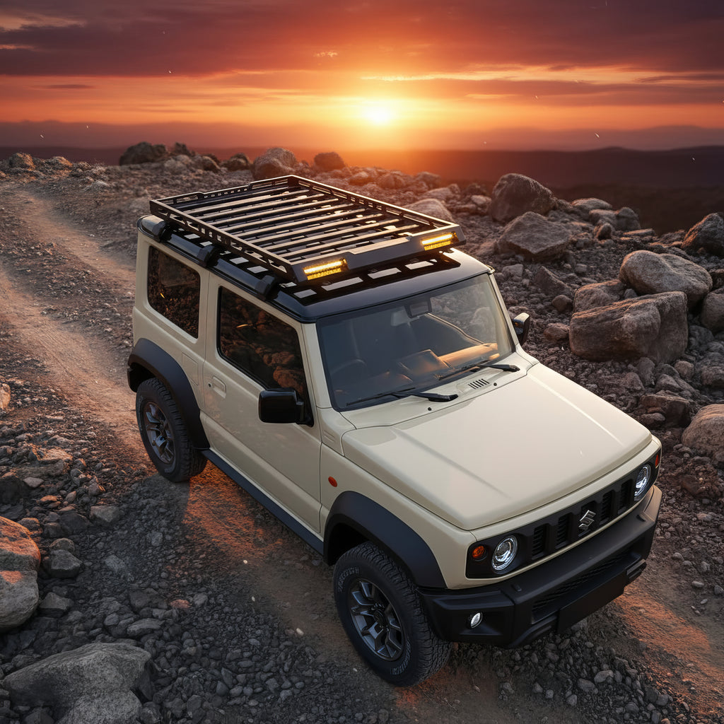 Jimny Anti Rust Aluminium Roof carrier with LED lights - Model LRC