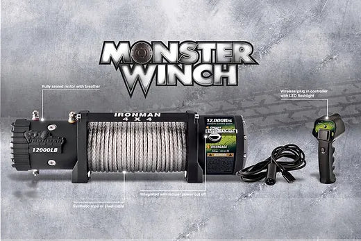 Ironman Monster Winch 12000 LB – 12V (with Synthetic Rope)