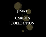 Text 'JIMNY CARBON COLLECTION' on a black background with brown circular patterns.